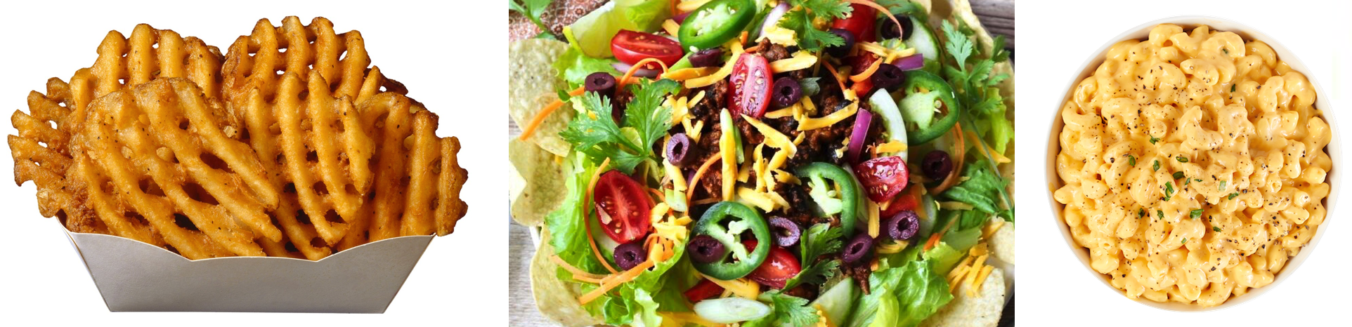 Food Truck Catering Sides: Waffle Fries, Taco Salad, Mac N Cheese
